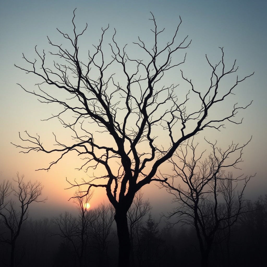 Bare Trees Silhouetted at Dawn