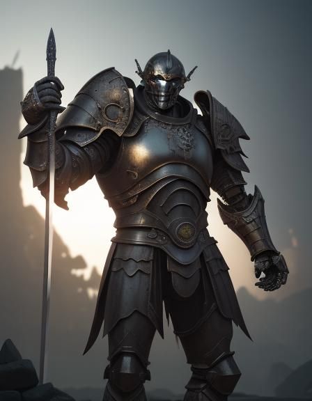 Warforged Paladin in Battle: 3D Digital Art