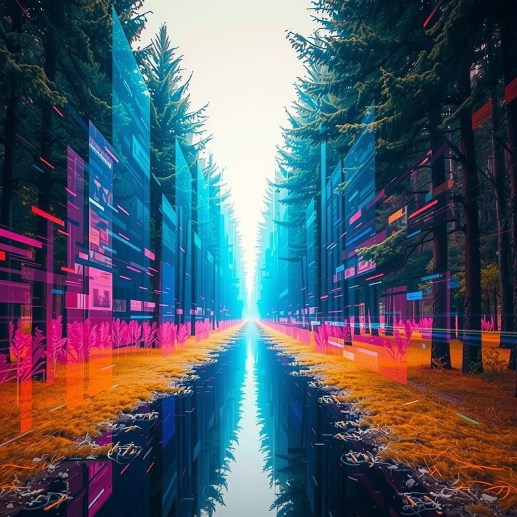 Surreal Digital Forest Unravels in Glitchy, Pixelated Realit...