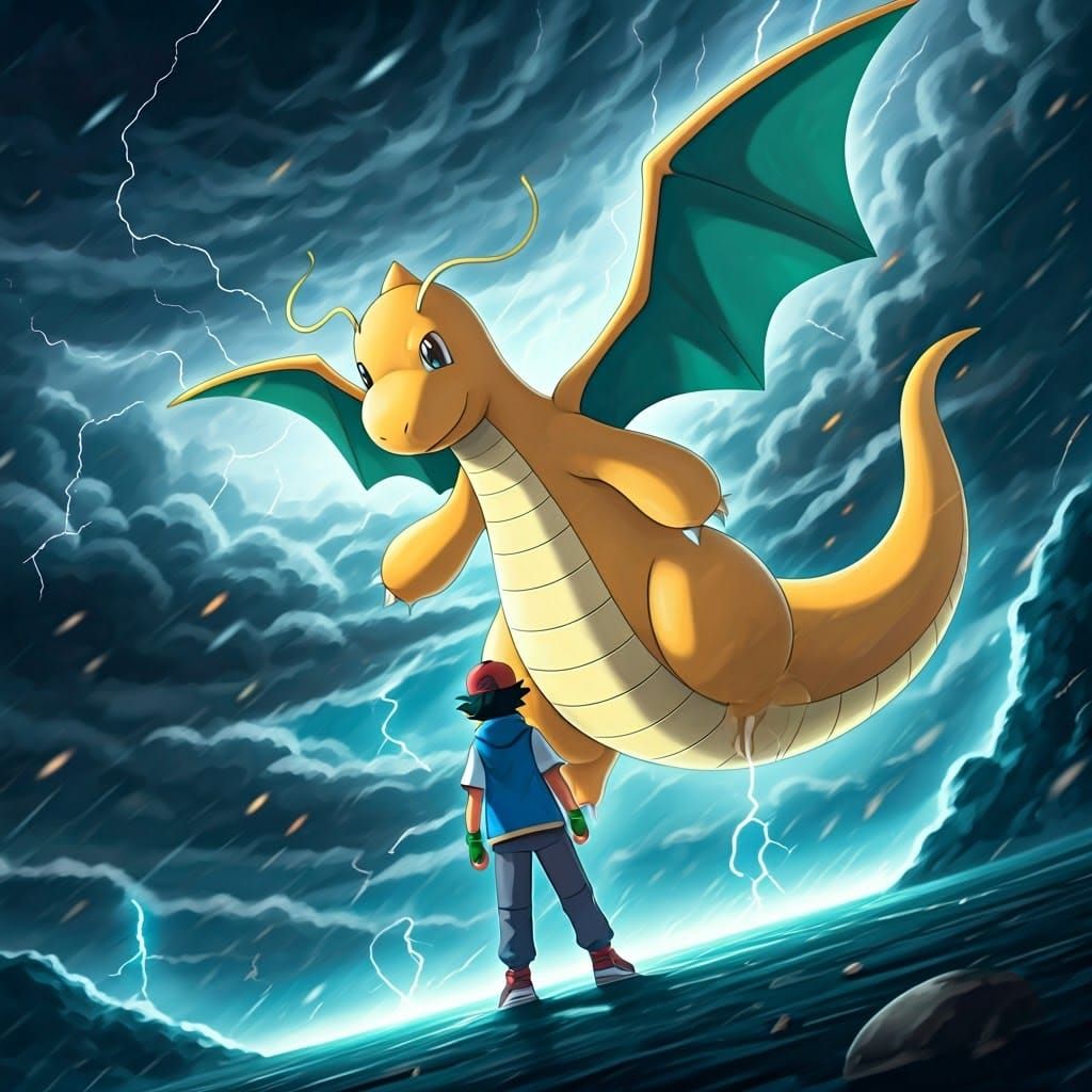 Pokémon Dragonite with Ash Ketchum 
(Daily Challenge #727 Dragons)