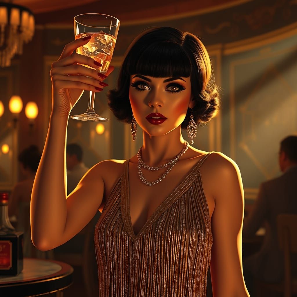 Flapper Girl in Jazz Club, Art Deco Style
