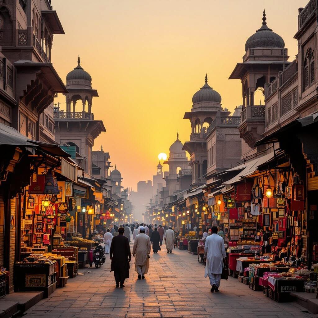 Lahore Old City Sunset: Mughal Architecture in Golden Light
