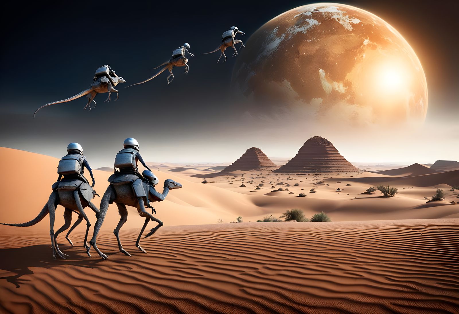 Extraterrestrial Nomads Journey Across Alien Desert