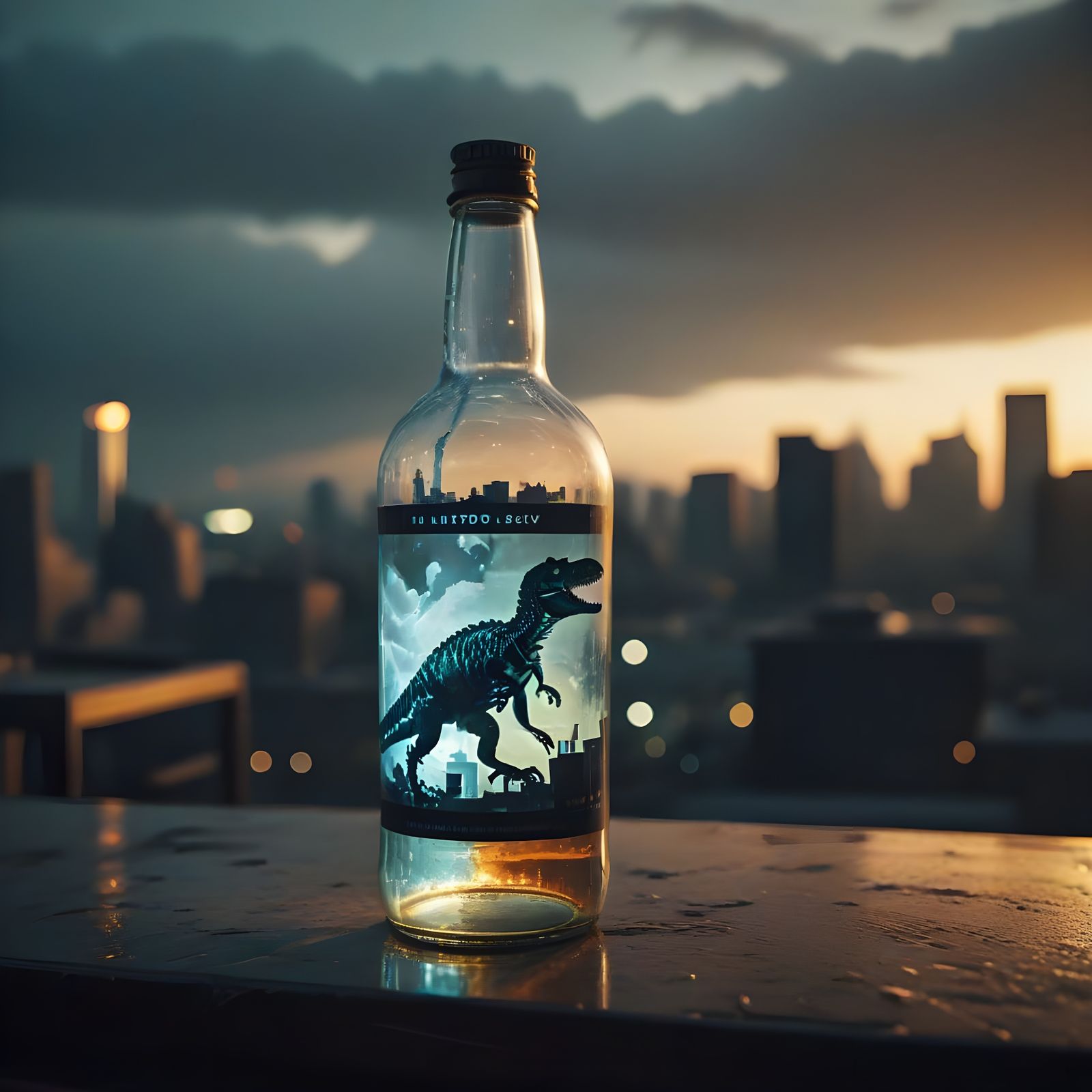 Double Exposure Bottle on Rooftop Bar