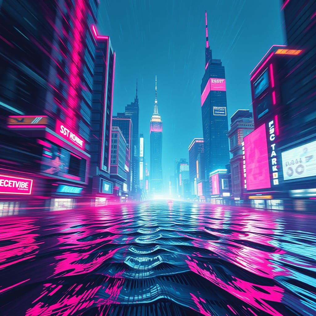 Vibrant Futuristic Cityscape in Turbulent Flux