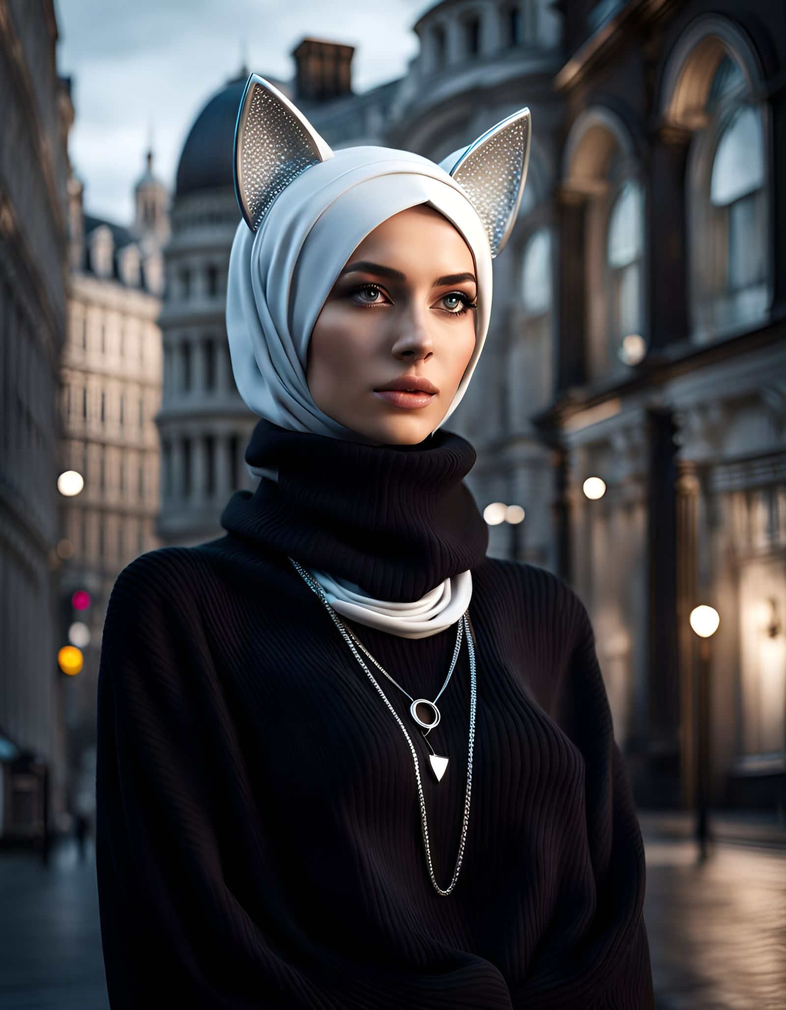 Woman with Cat Ears in London, Digital Art
