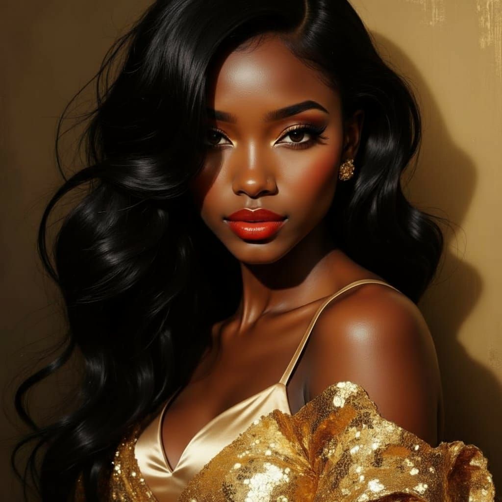 Elegant African Goddess Portrait in Hyperrealistic Style