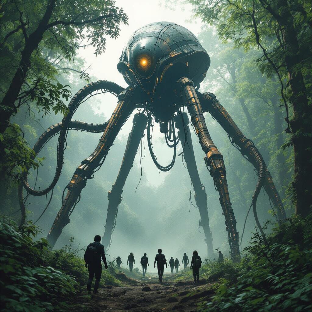 Gigantic Alien Tripod in Overgrown Forest