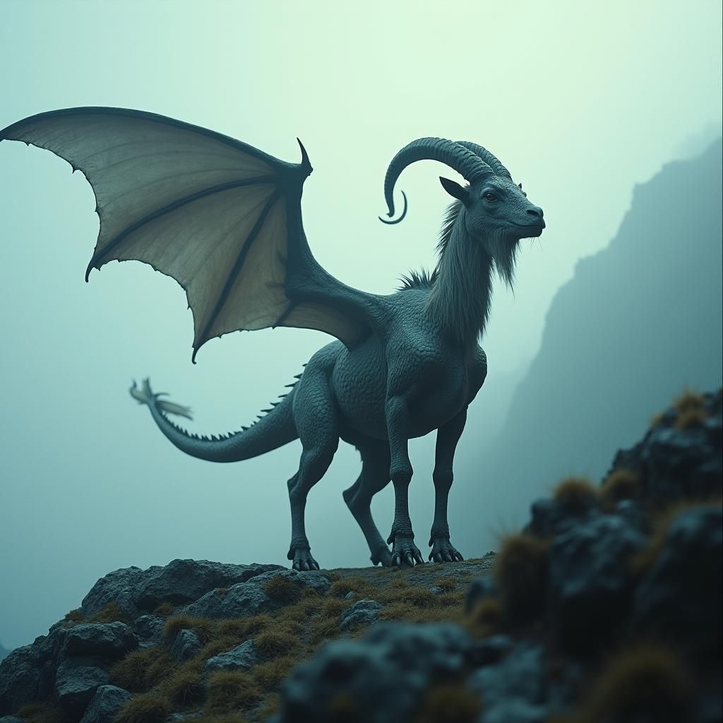 Dragon-Goat Hybrid in Cinematic Film Still