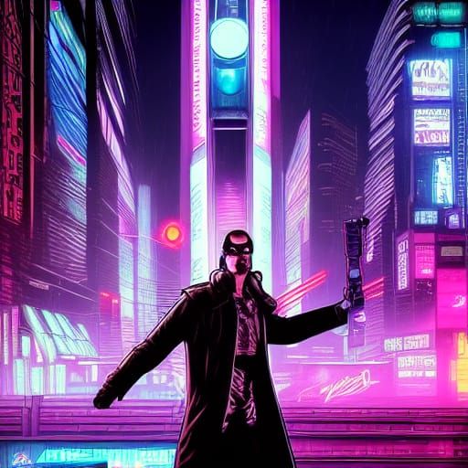 Cyberpunk Detective in Rainy Futuristic City
