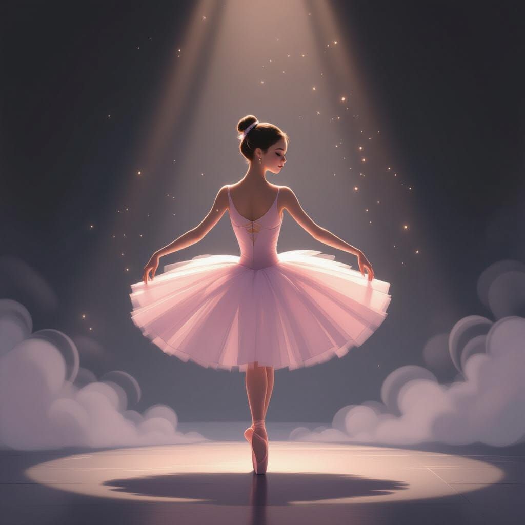 Ethereal Ballerina in Pink Tutu on Misty Stage