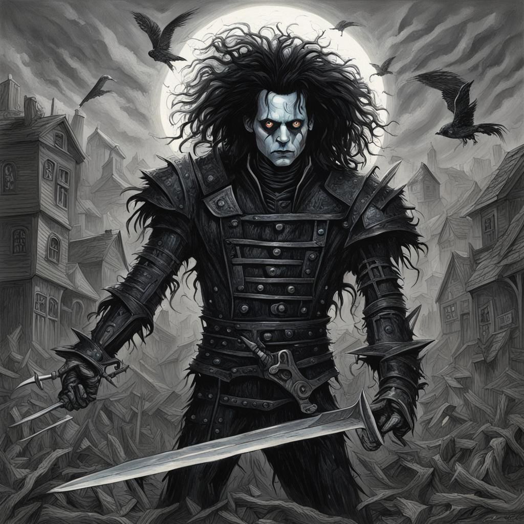Edward Scissorhands in Gothic Horror Style