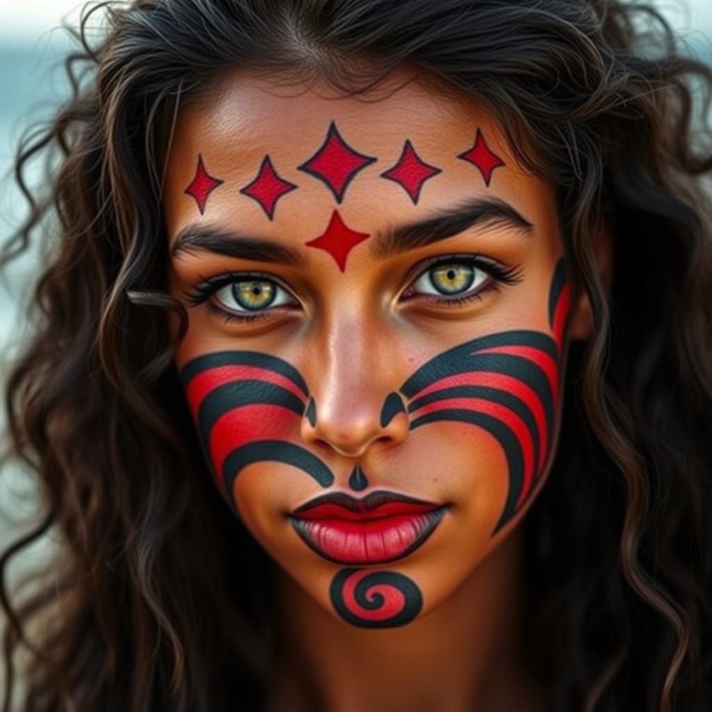 Māori Woman Portrait with Traditional Face Paint