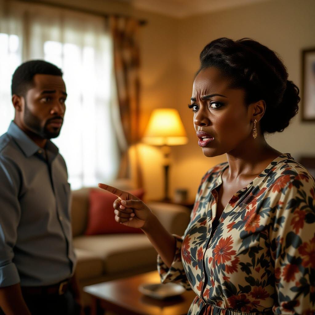 Nigerian Woman Confronts Husband in Tense Cinematic Scene