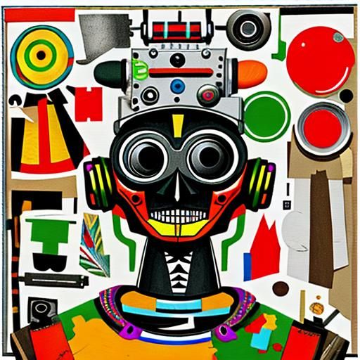 Abstract Robot Portrait in Mixed Media Collage