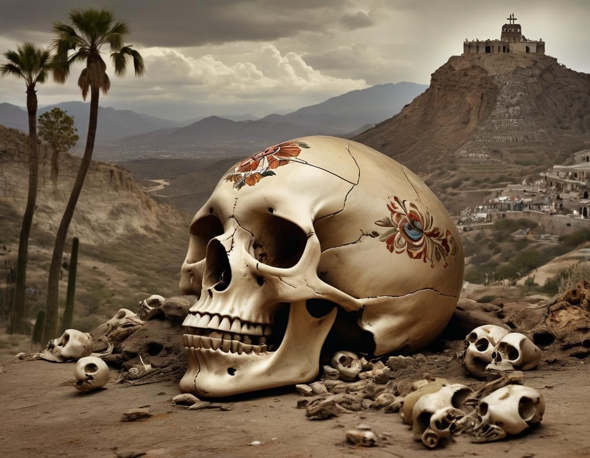 Mexican Religious Skull Art in Landscape