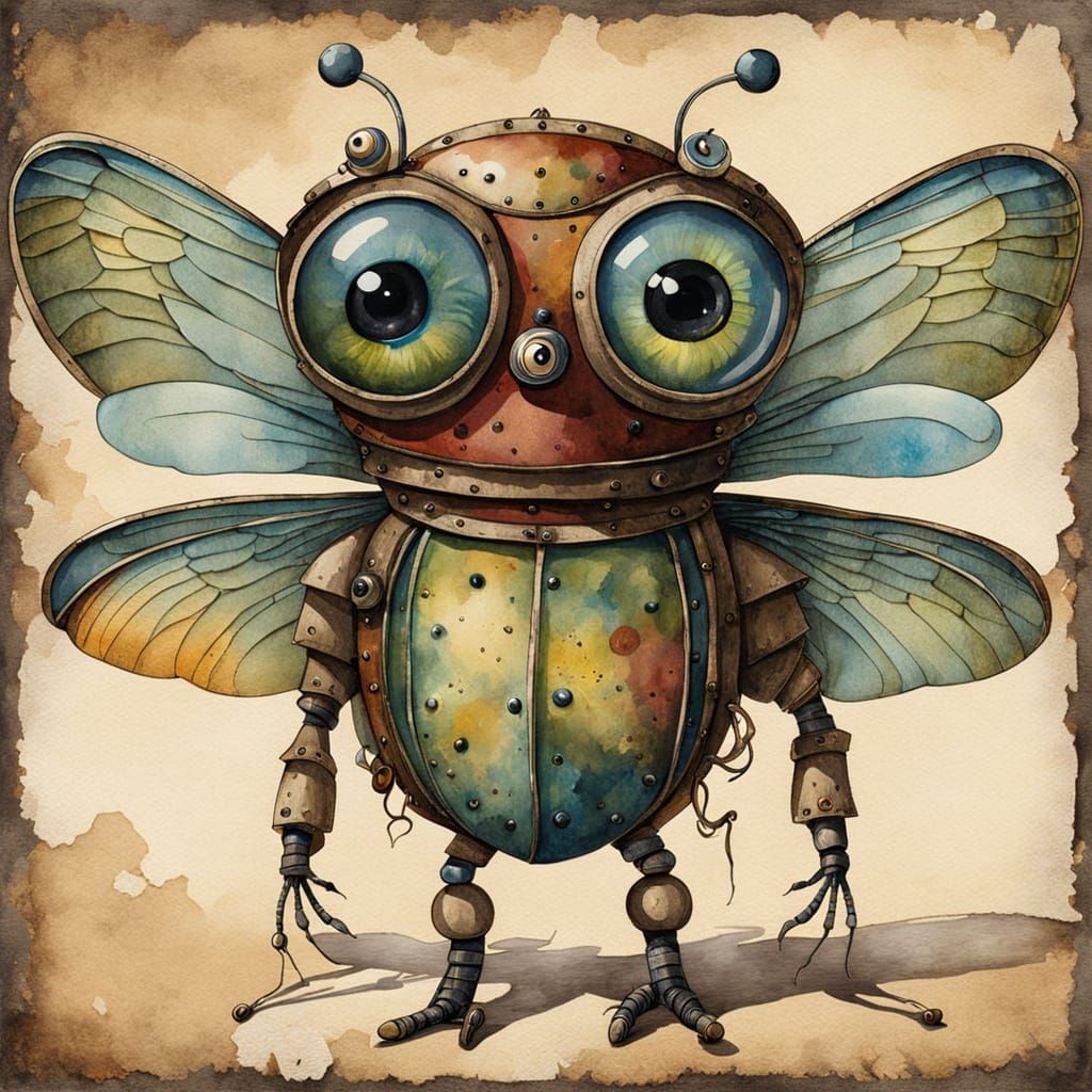 Vintage Storybook Creature with Dragonfly Wings