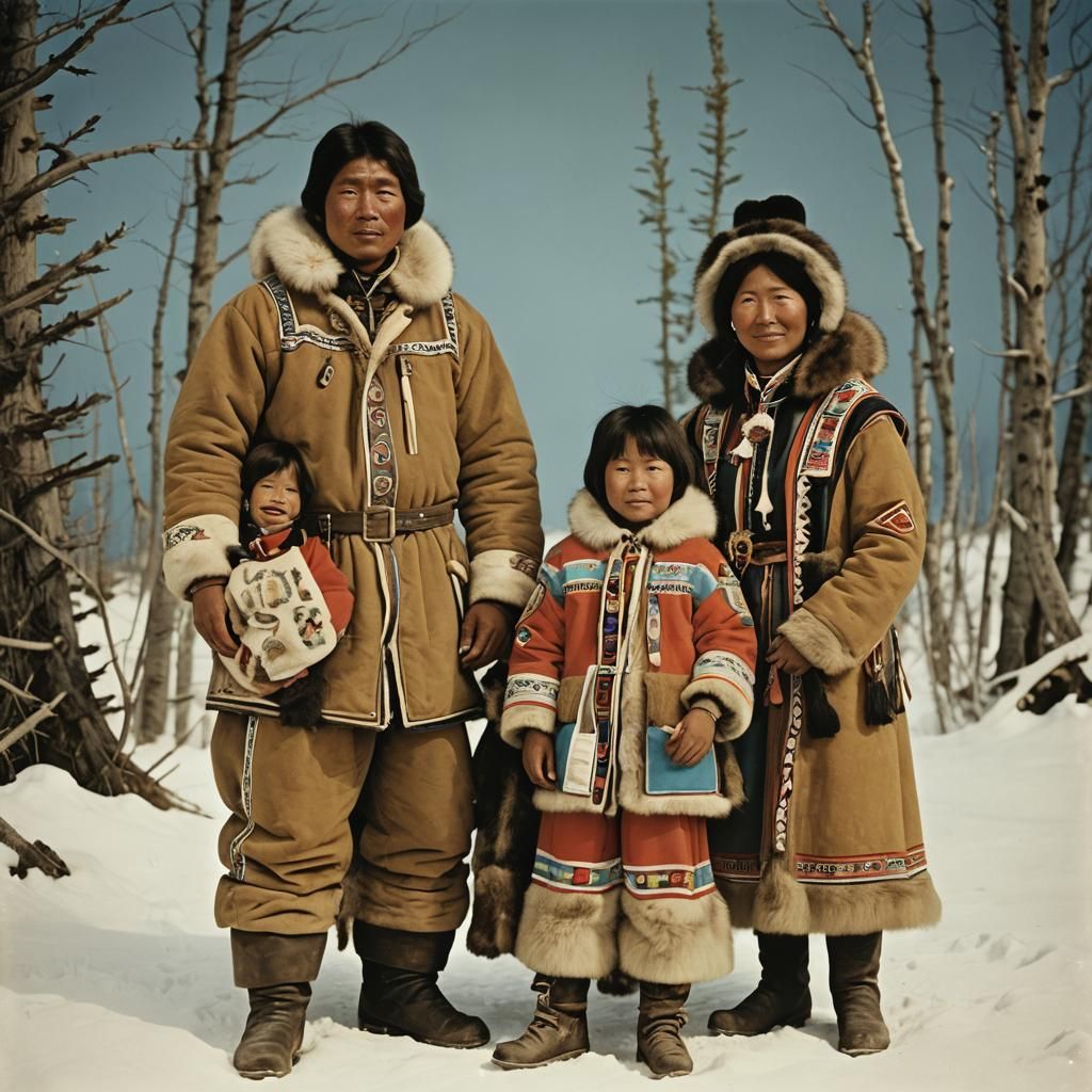 Inuit Family in Traditional Dress, Full Color