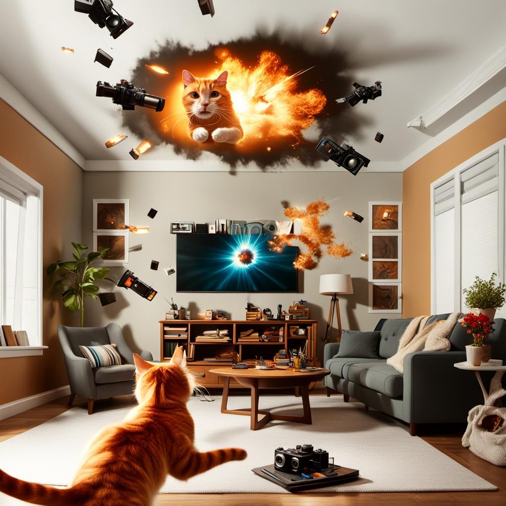 Ginger Cat Dances in Fiery Fantasy