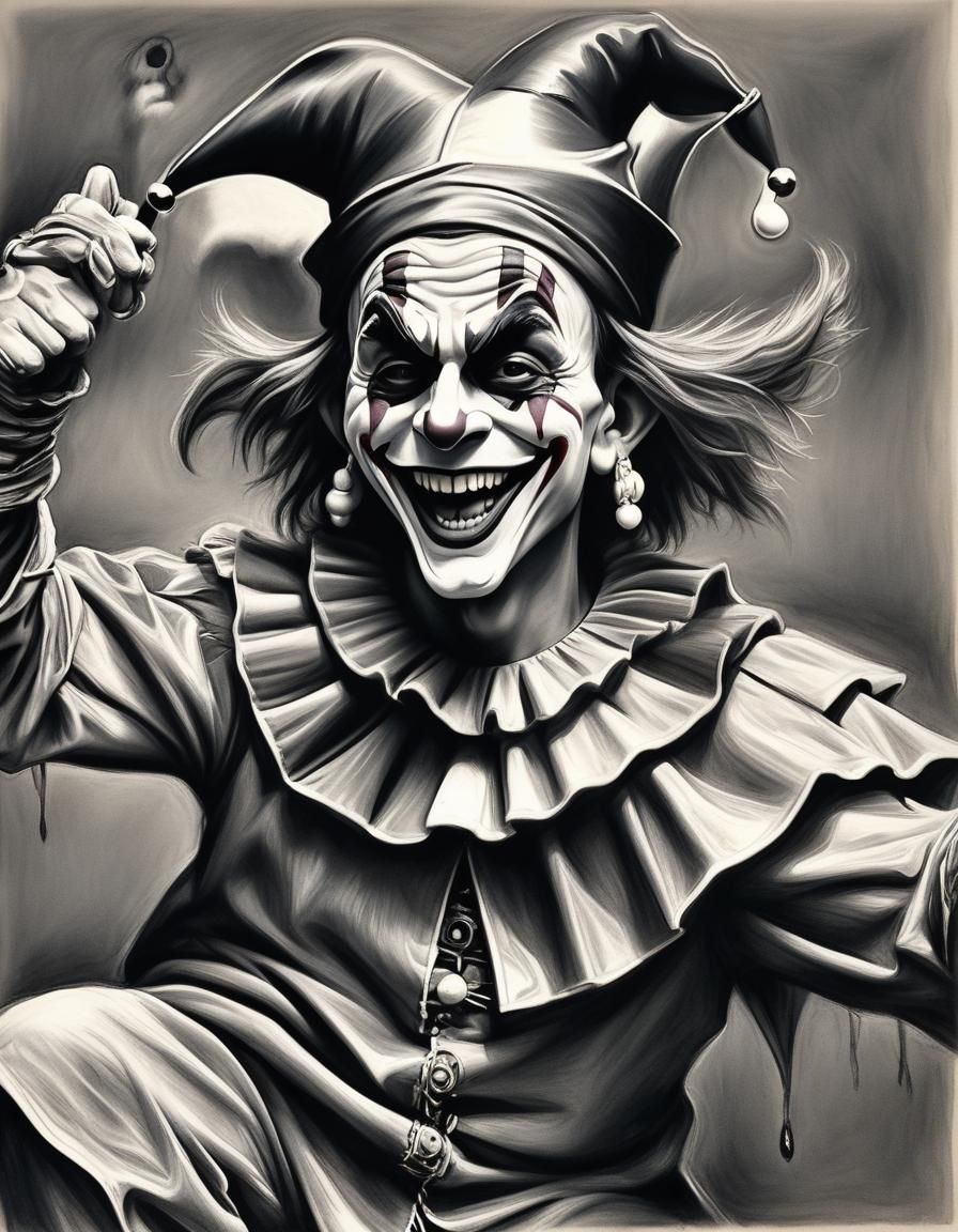 Dancing Jester in Hyperdetailed Charcoal Drawing