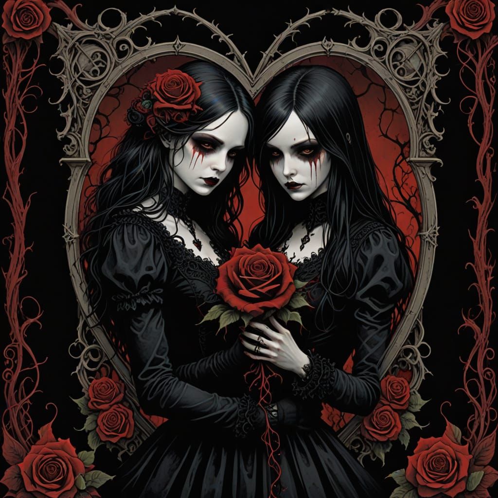 Gothic Romance: Spectral Roses and Broken Heart Illustration