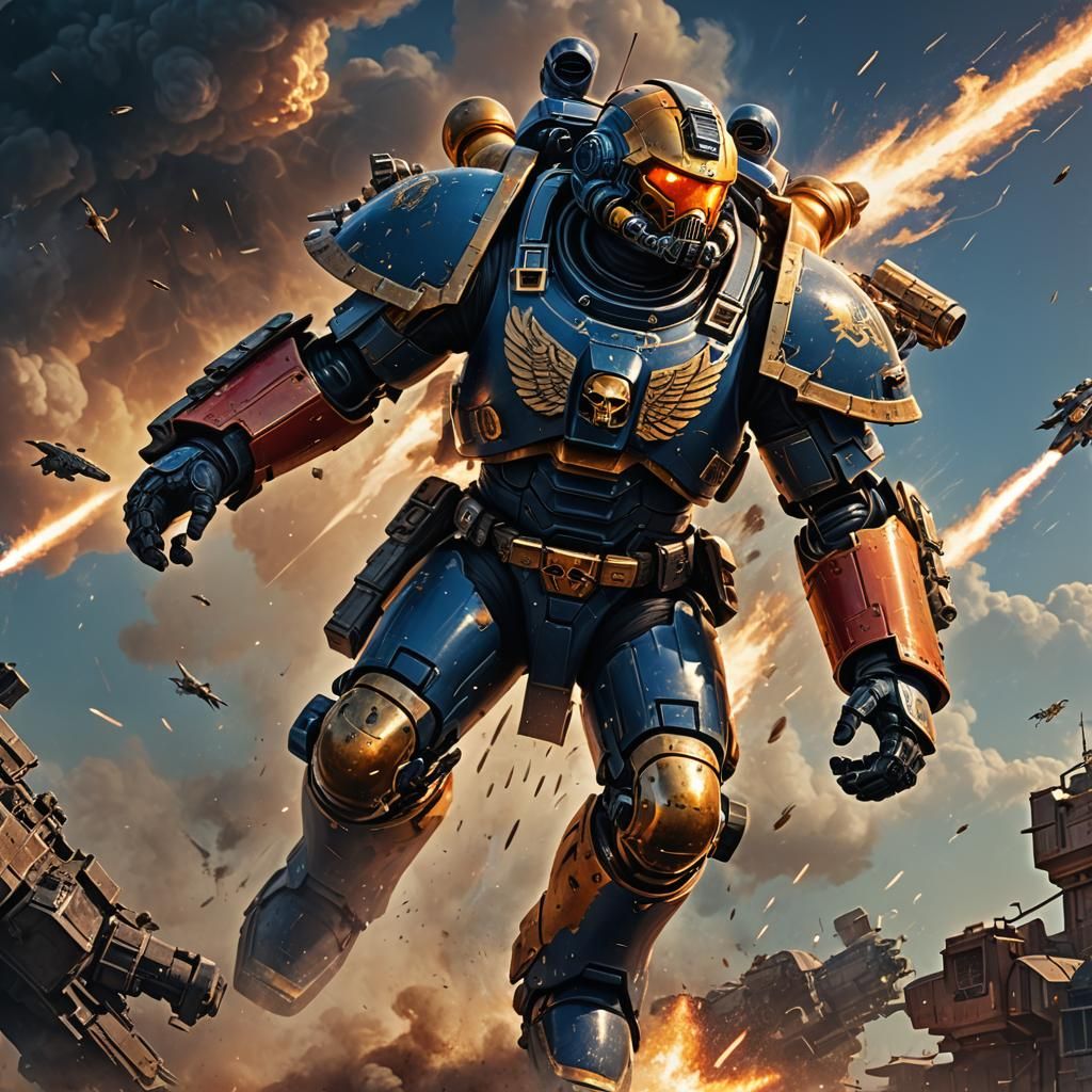 Space Marine Jetpack Leap: Sci-Fi Fantasy Concept Art