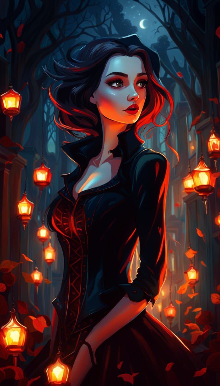 Gothic Vampire Girl in Animated Style
