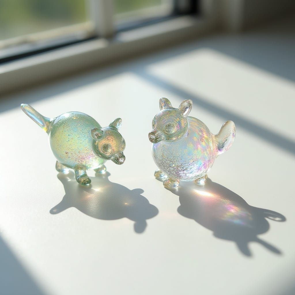 Glass Animal Figurines with Rainbow Shadows