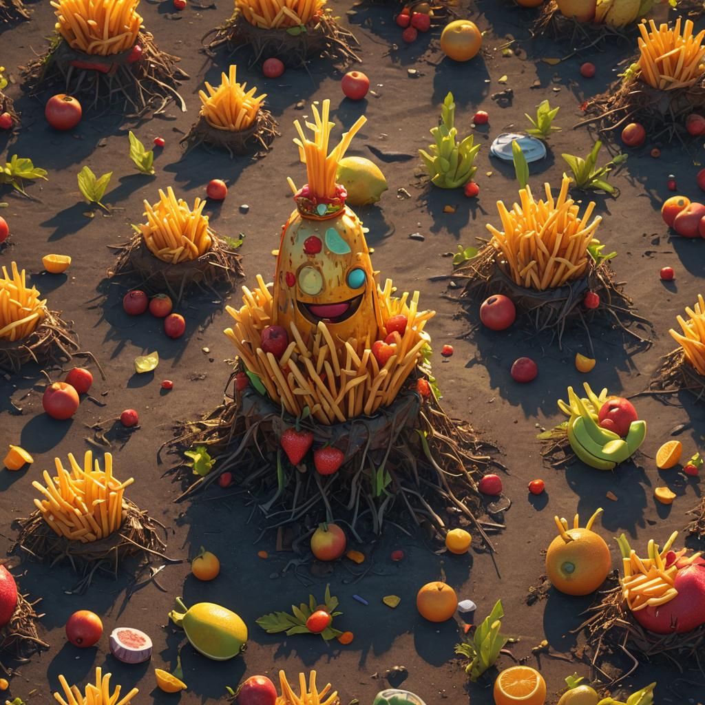 Fries in Fruit Hat on Fantasy Island