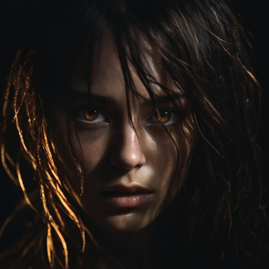 Dramatic Close-Up Portrait with Ethereal Beauty