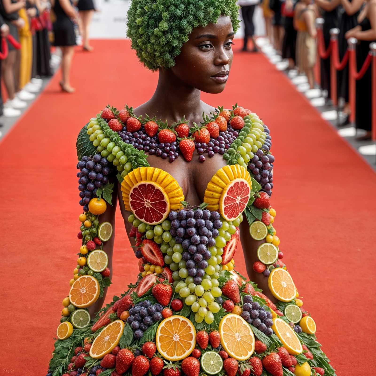 Fruit Dress on the Red Carpet: AI Generated Glamour