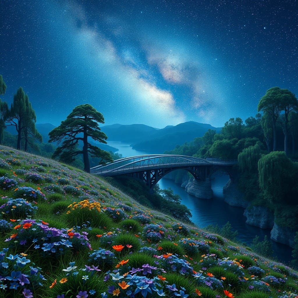 Majestic Hillside Eclipsed by Celestial Ballet