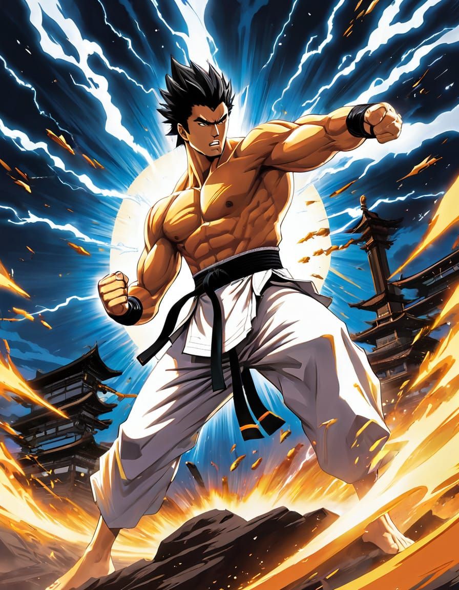 Powerful Karateka Strikes Earth in Anime Concept Art