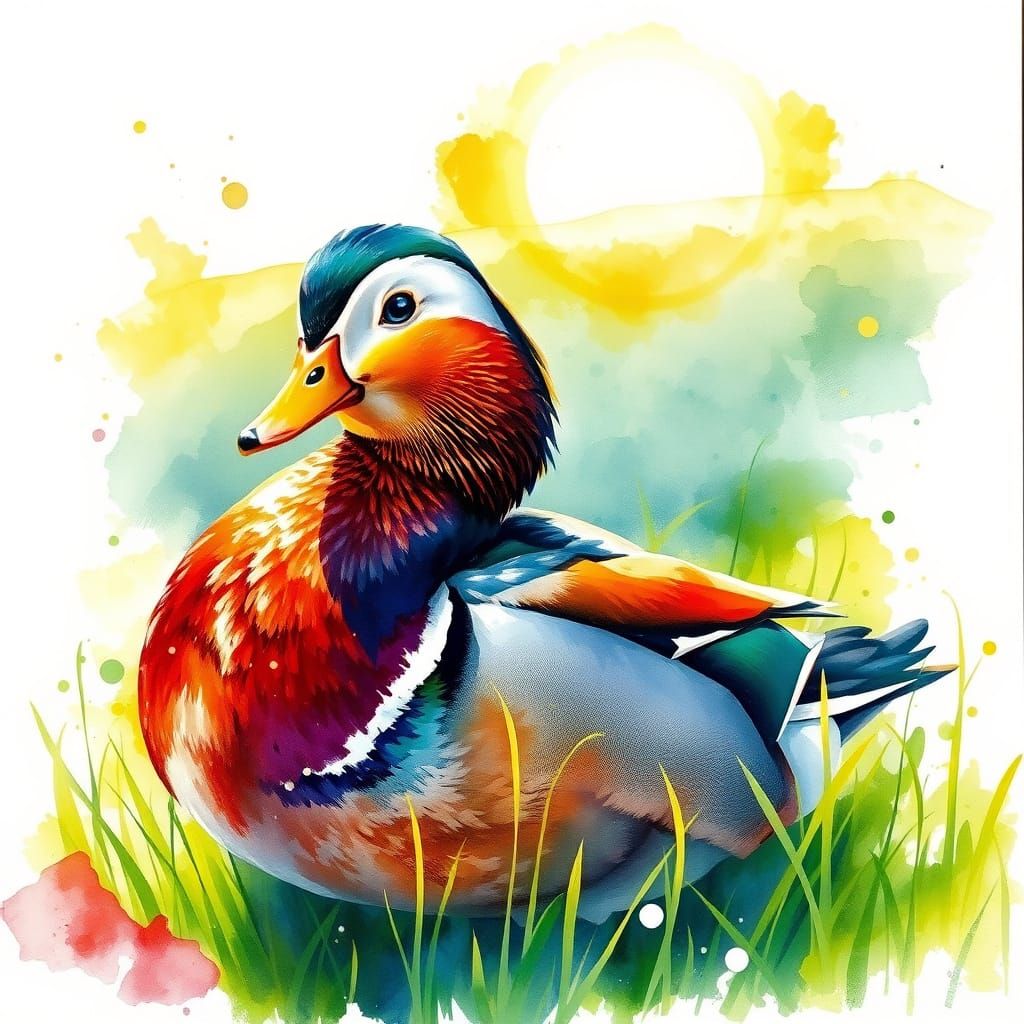 Joyful Duck Waddles in Sunlit Meadow