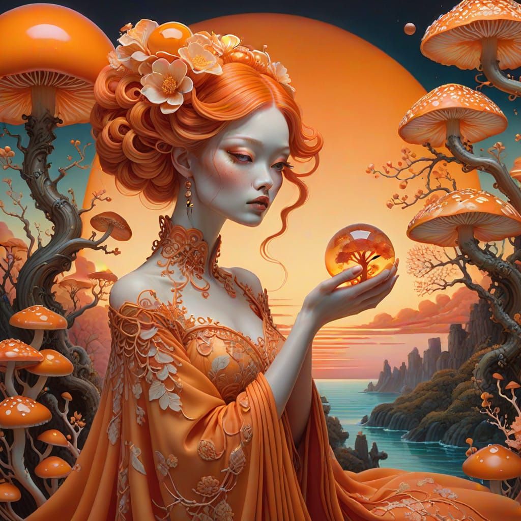 Whimsical Orange Dream Fantasy Art