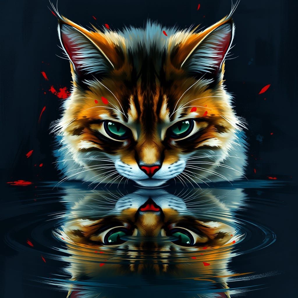 Mysterious Feline Contemplates its Reflection