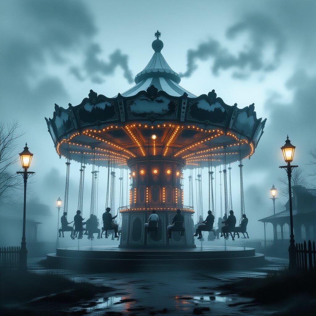 Ghostly Clockwork Carousel in Dark Futuristic Style