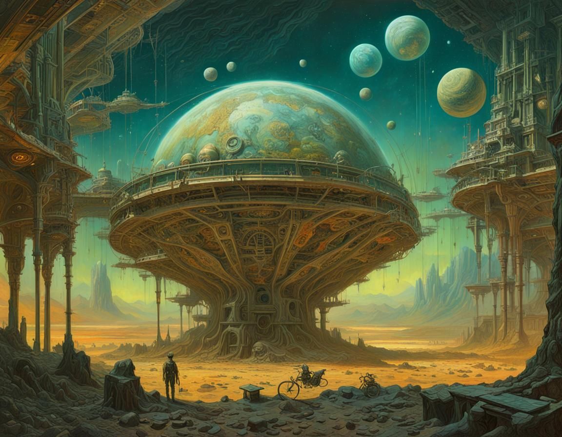 Dreamlike Alien Space Station in Oil Painting Style