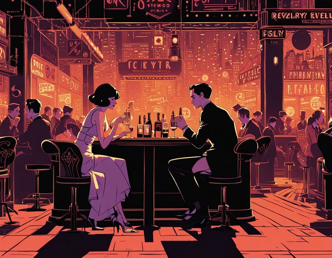 1926 Speakeasy Scene in Cyberpunk Style