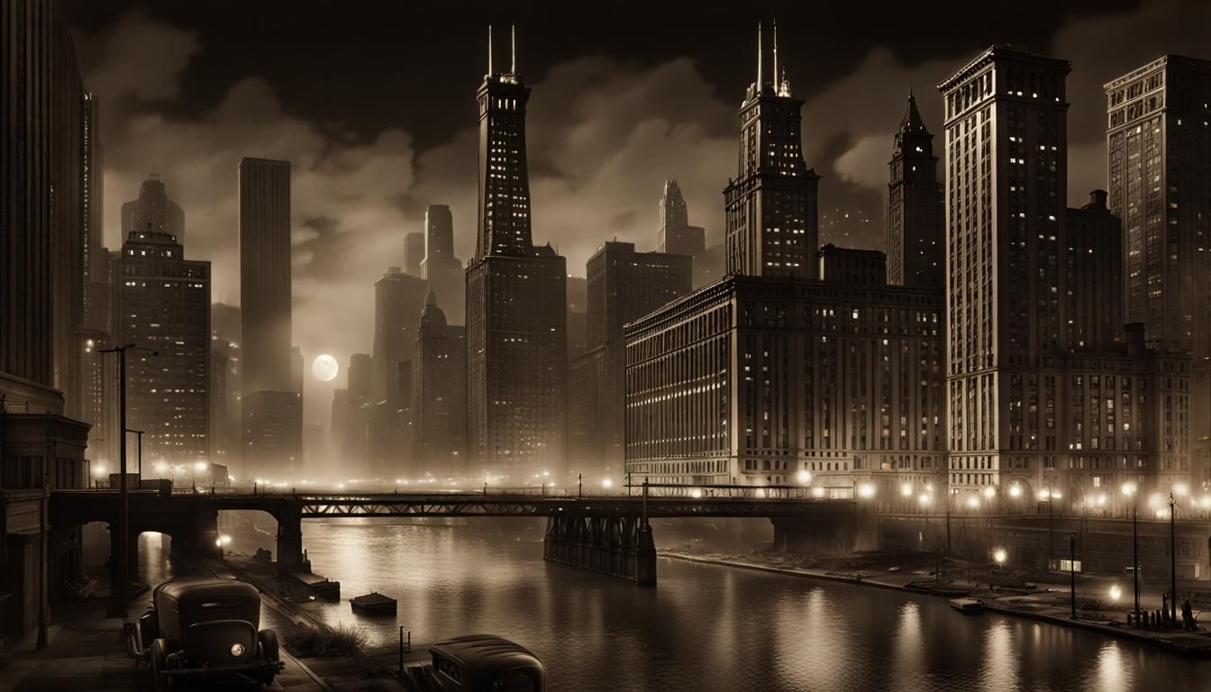 Noir Cityscape: Chicago in 1930s Sepia