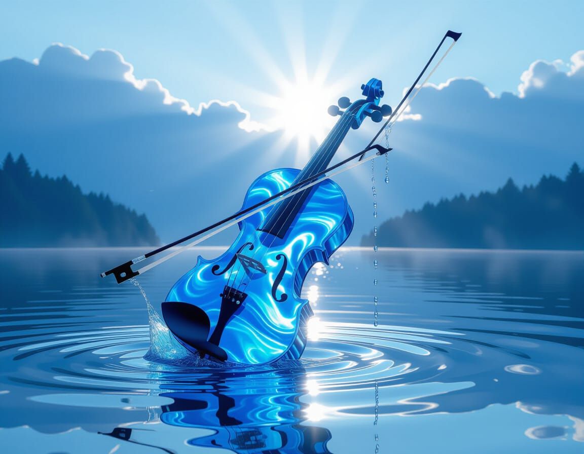 Surreal Water Violin Suspended in Ethereal Twilight