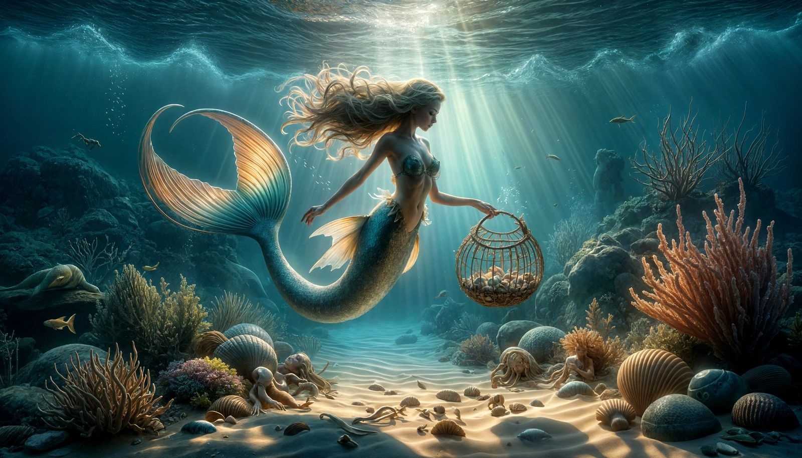 Ethereal Mermaid Bone Collector in Elder Horror Style