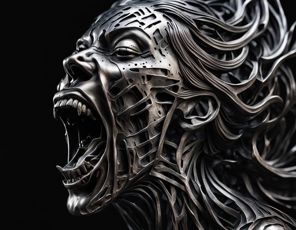 Screaming Woman: Detailed Steel Metal Sculpture