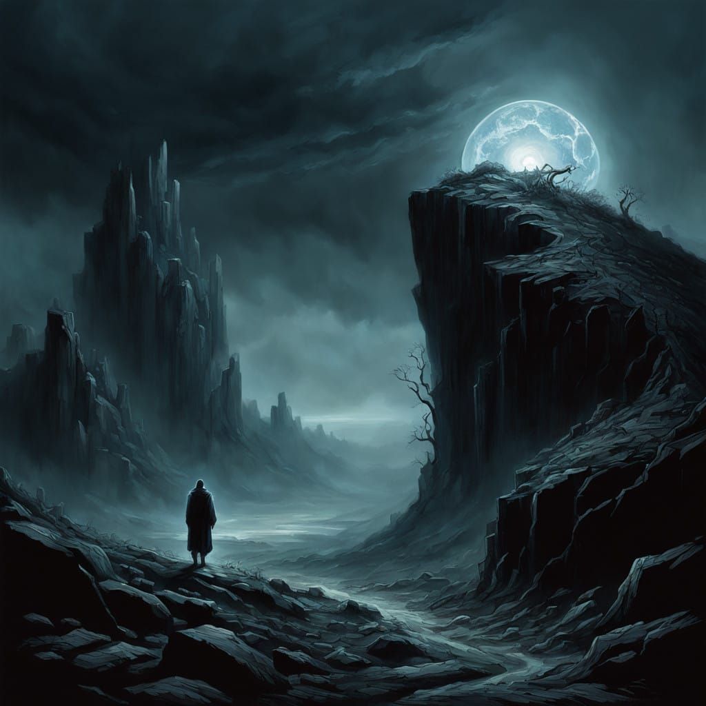 Sisyphus Pushes a Glowing Boulder in a Turbulent Storm