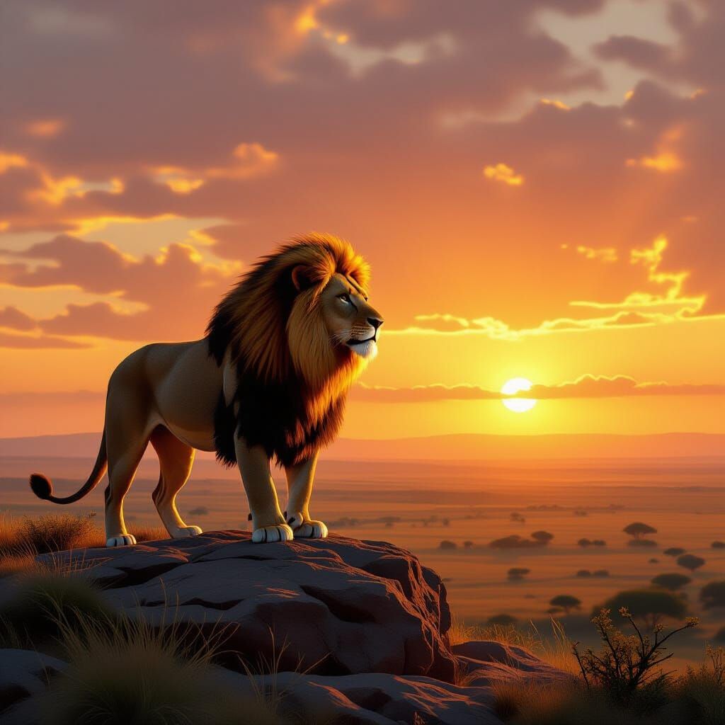 Majestic Lion on Savanna at Sunset Matte Painting