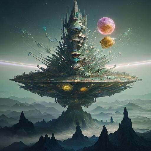 Surreal Spaceship as Metal Flower in Dreamy Style