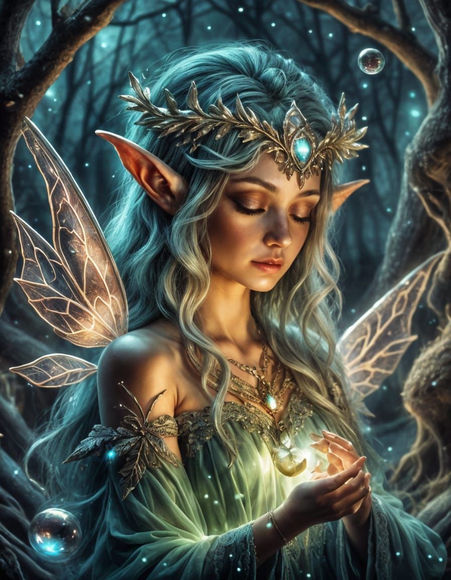 Elven Fairy with Translucent Wings and Halo