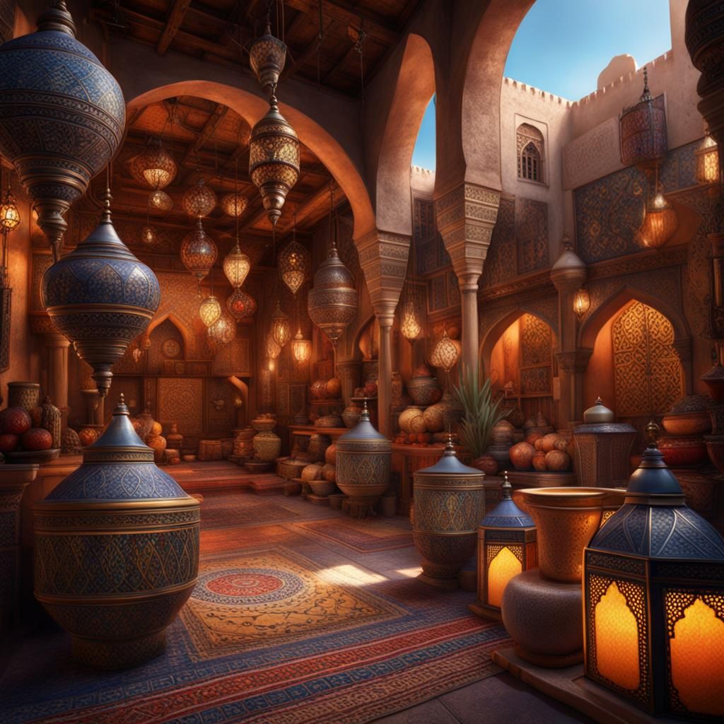 Moroccan Artisan Market in Detailed Matte Painting