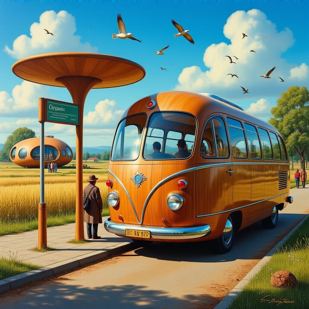 Futuristic Wooden Bus at Rural Eco-Village