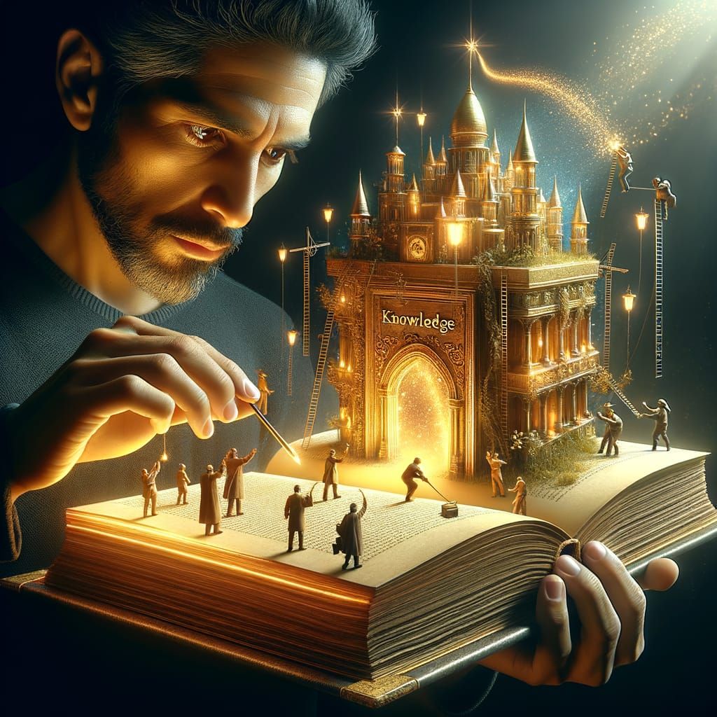 Magical City Built from Knowledge in Golden Light